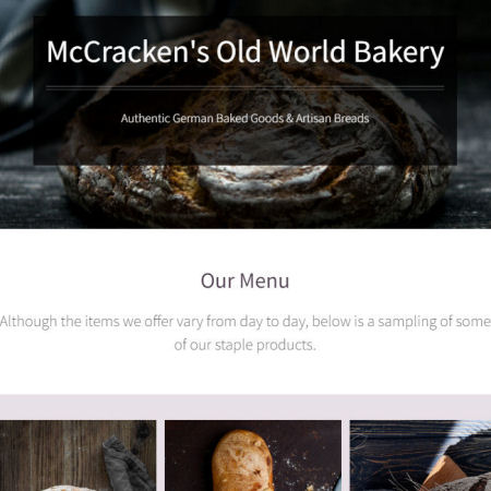 Screenshot of McCracken's Old World Bakery homepage